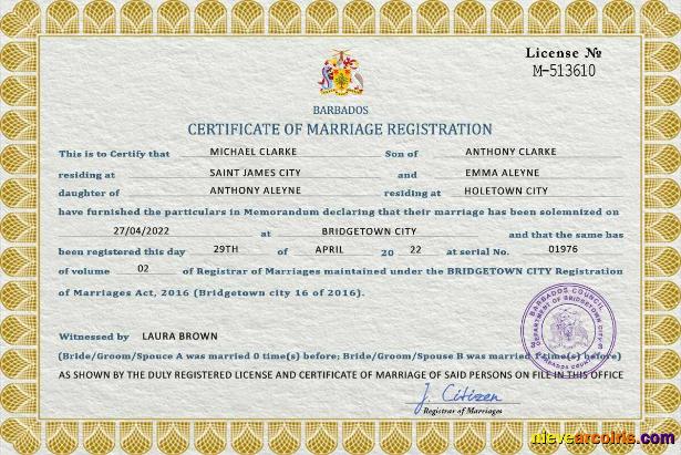 Barbados marriage certificate
